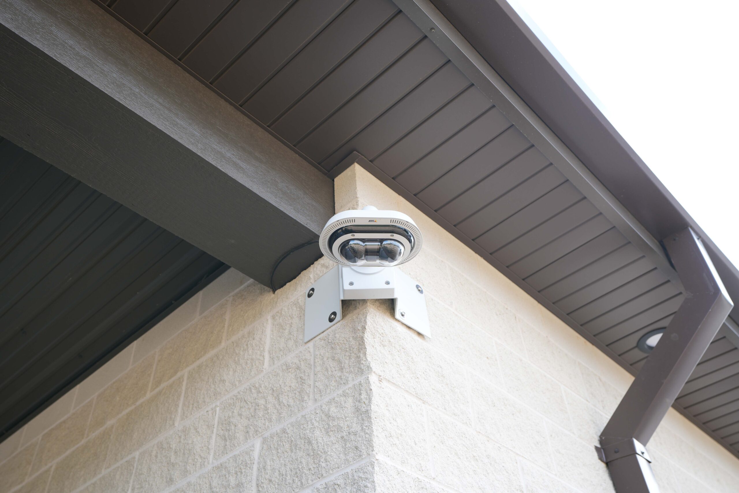 Outdoor security camera installed by Buist at Byron Township Fire Department to provide exterior coverage and safety monitoring.