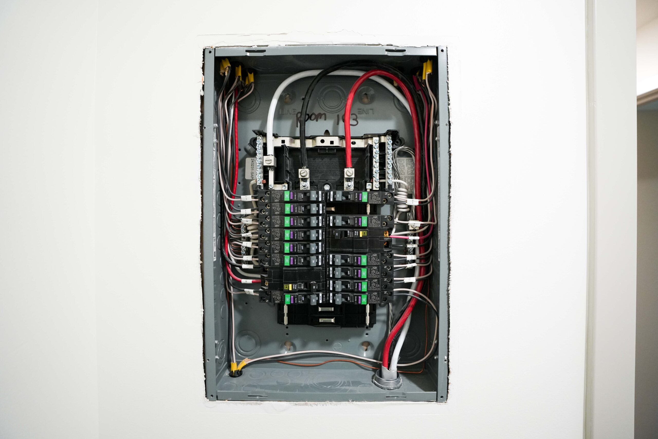 Prefabricated electrical panel built in Buist’s prefab shop for Calvin Theological Seminary housing.