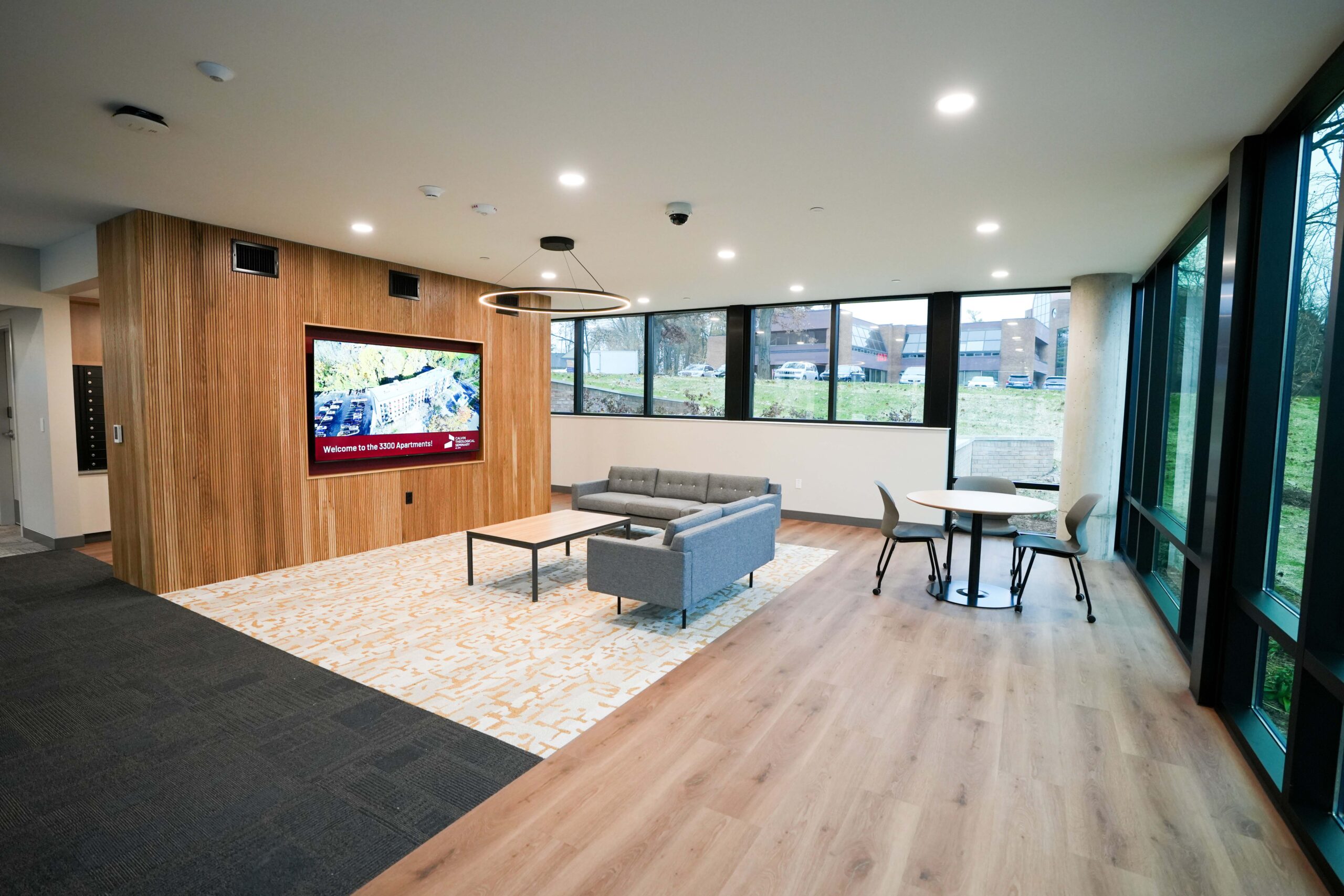 Entrance to Calvin Theological Seminary housing featuring electrical systems installed by Buist.