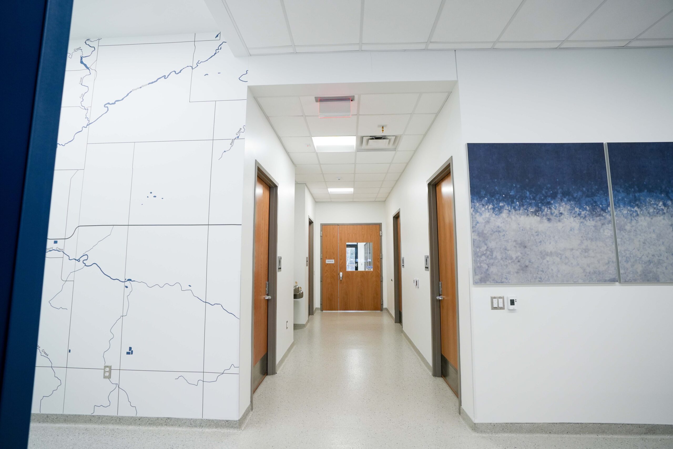 Laboratory interior with electrical power and lighting systems installed by Buist.