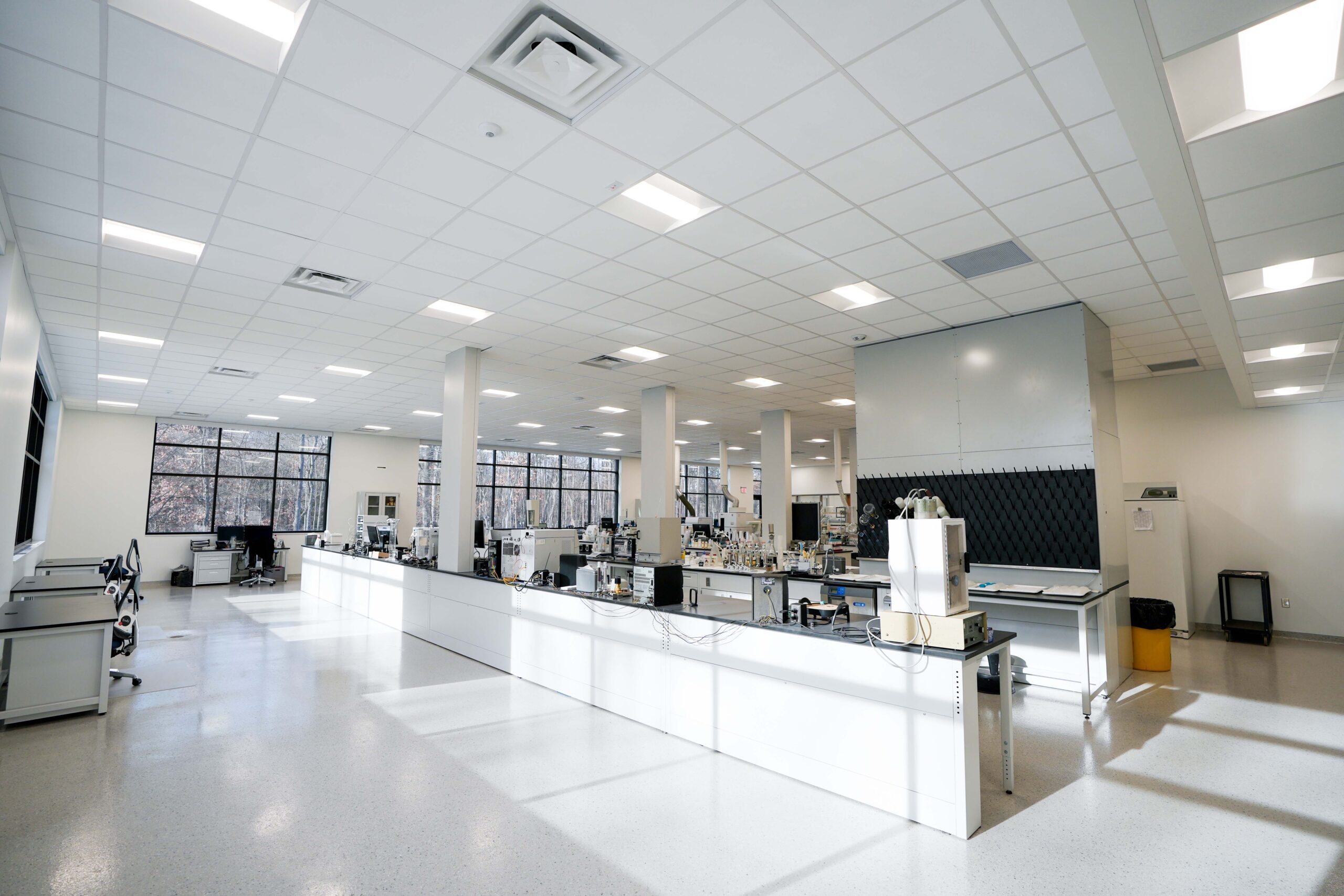 Wide view of laboratory interior with electrical systems installed by Buist