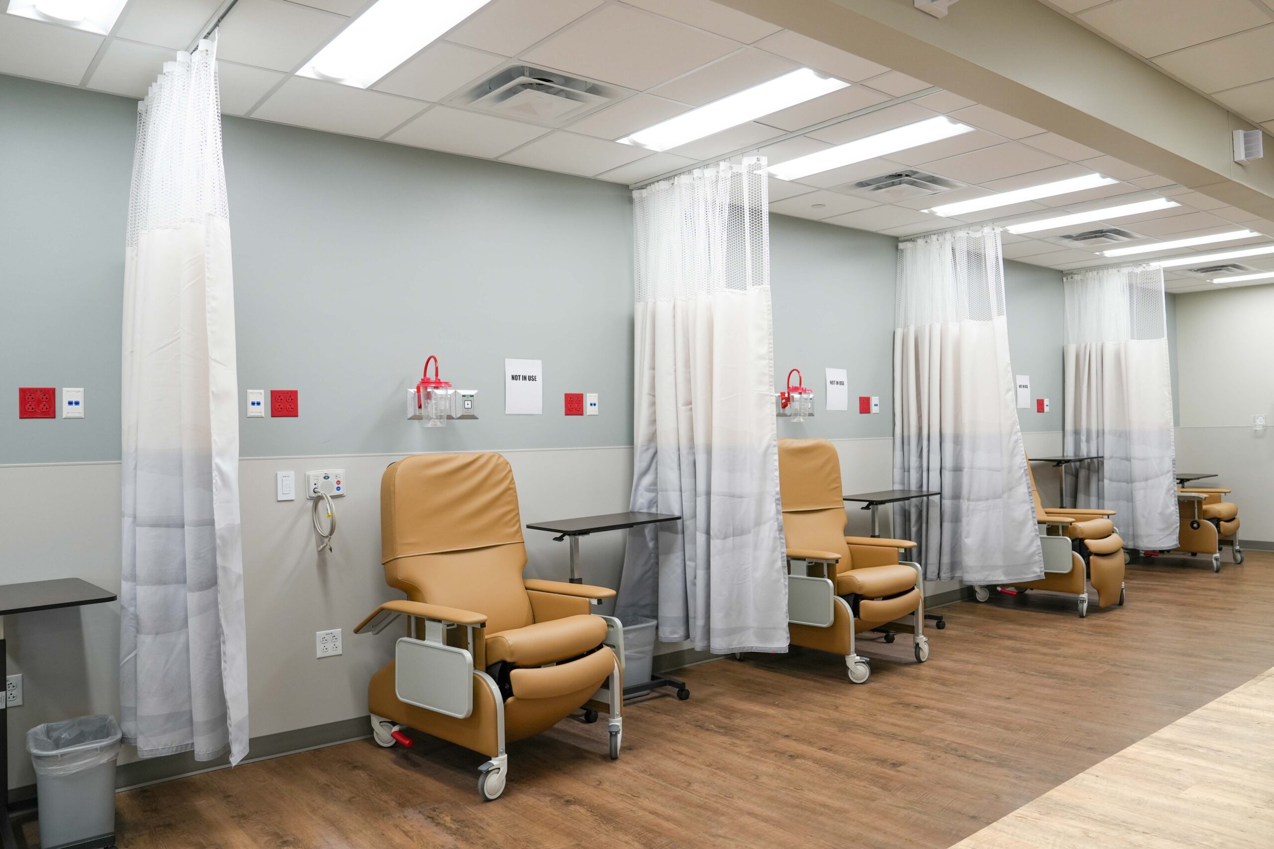 Patient recovery chairs and medical connections in endoscopy recovery area in Grand Rapids Michigan