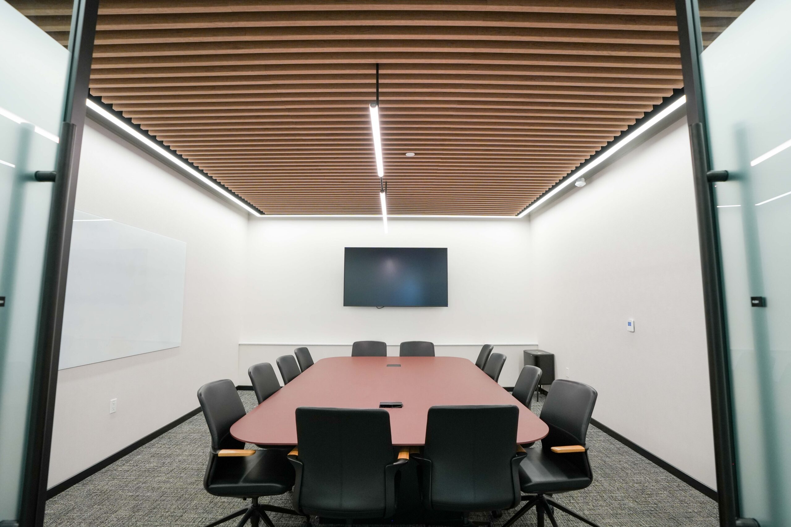 BDO training room in Grand Rapids with linear LED lighting and audiovisual displays.