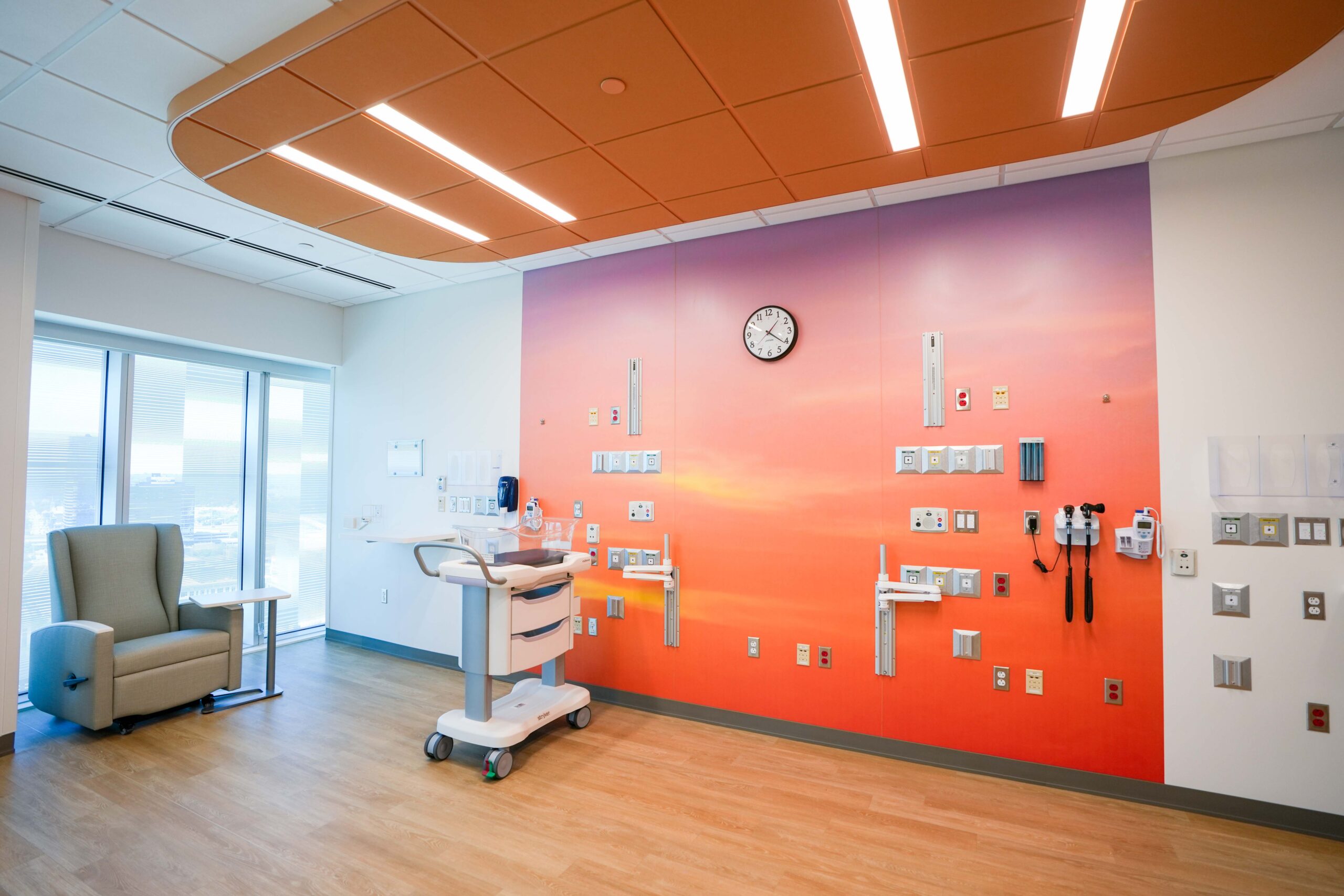 Pediatric patient room on the renovated 10th floor of Helen DeVos Children’s Hospital.